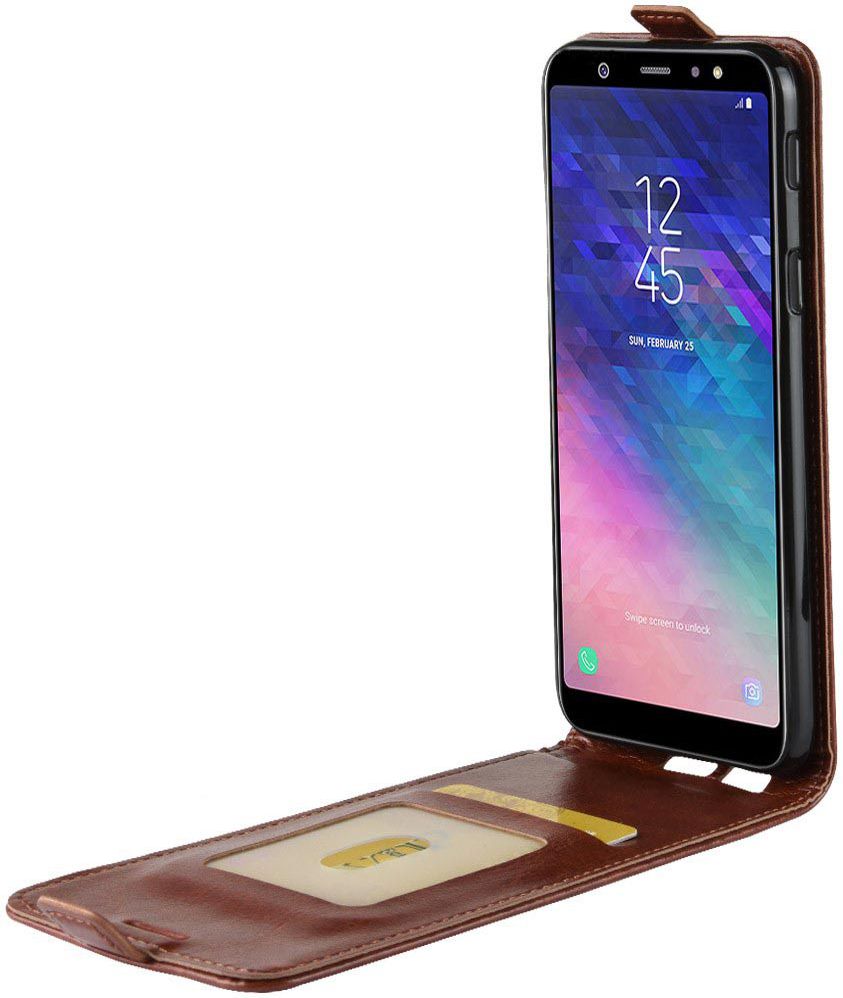 Samsung Galaxy A6 Verticaal Flip Hoesje Bruin afbeelding 2