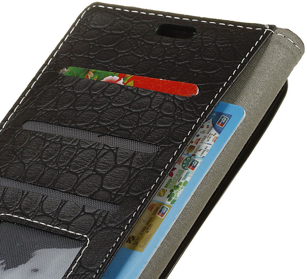 Nokia 6 (2018) Krokodil Portemonnee Hoesje Zwart afbeelding 4