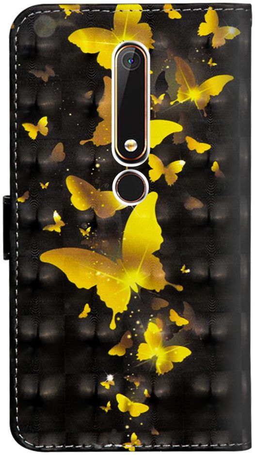 Nokia 6 (2018) Lederen Portemonnee Hoesje met Print Vlinders afbeelding 2