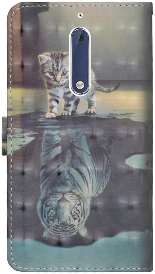 Nokia 6.1 Lederen Portemonnee Hoesje met Print Kat afbeelding 2