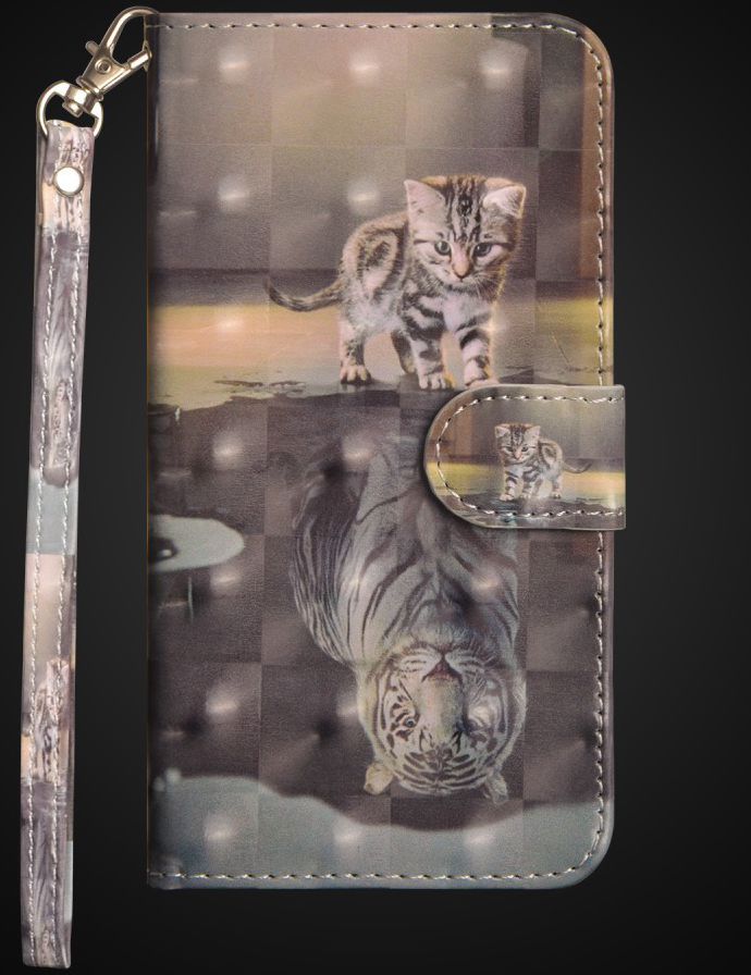 Nokia 6.1 Lederen Portemonnee Hoesje met Print Kat afbeelding 3