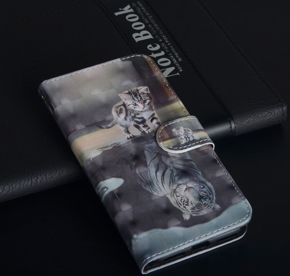 Nokia 6.1 Lederen Portemonnee Hoesje met Print Kat afbeelding 4