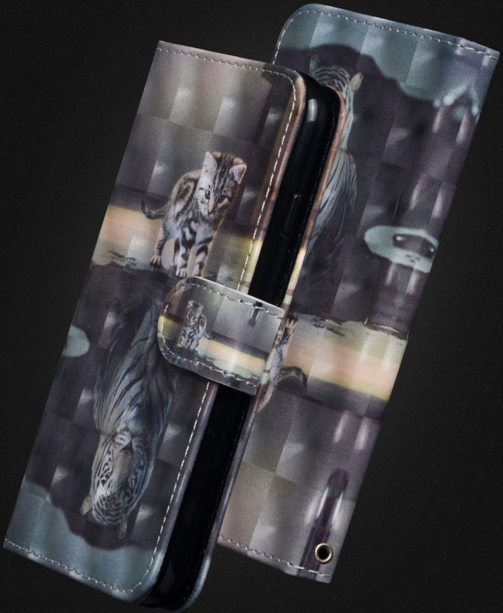 Nokia 6.1 Lederen Portemonnee Hoesje met Print Kat afbeelding 5