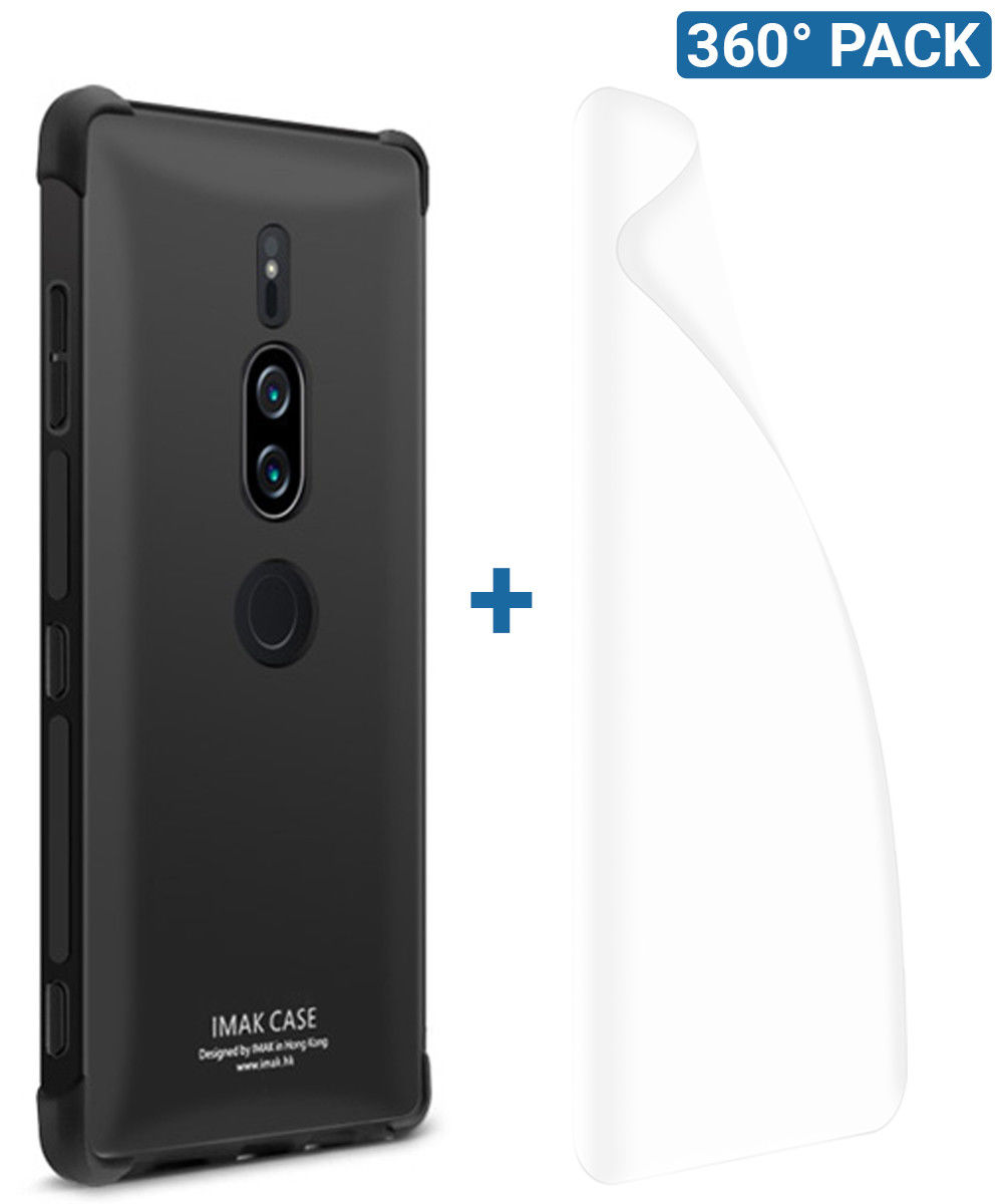 IMAK Sony Xperia XZ2 Premium Hoesje met Screenprotector Metaal Zwart afbeelding 1