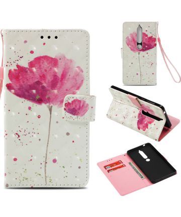 Nokia 6 (2018) Portemonnee Hoesje Pink Flowers Hoesjes
