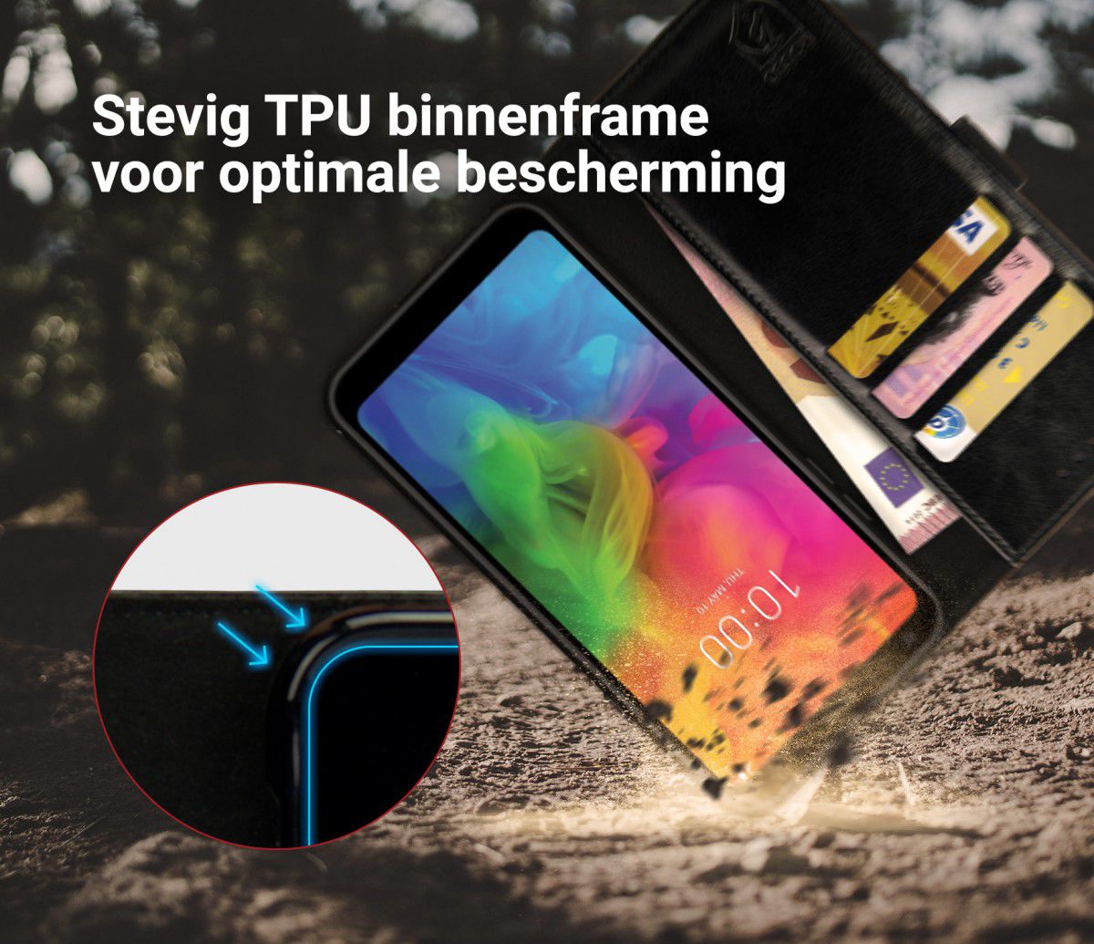 Rosso Element LG Q7 Hoesje Book Cover Zwart afbeelding 6