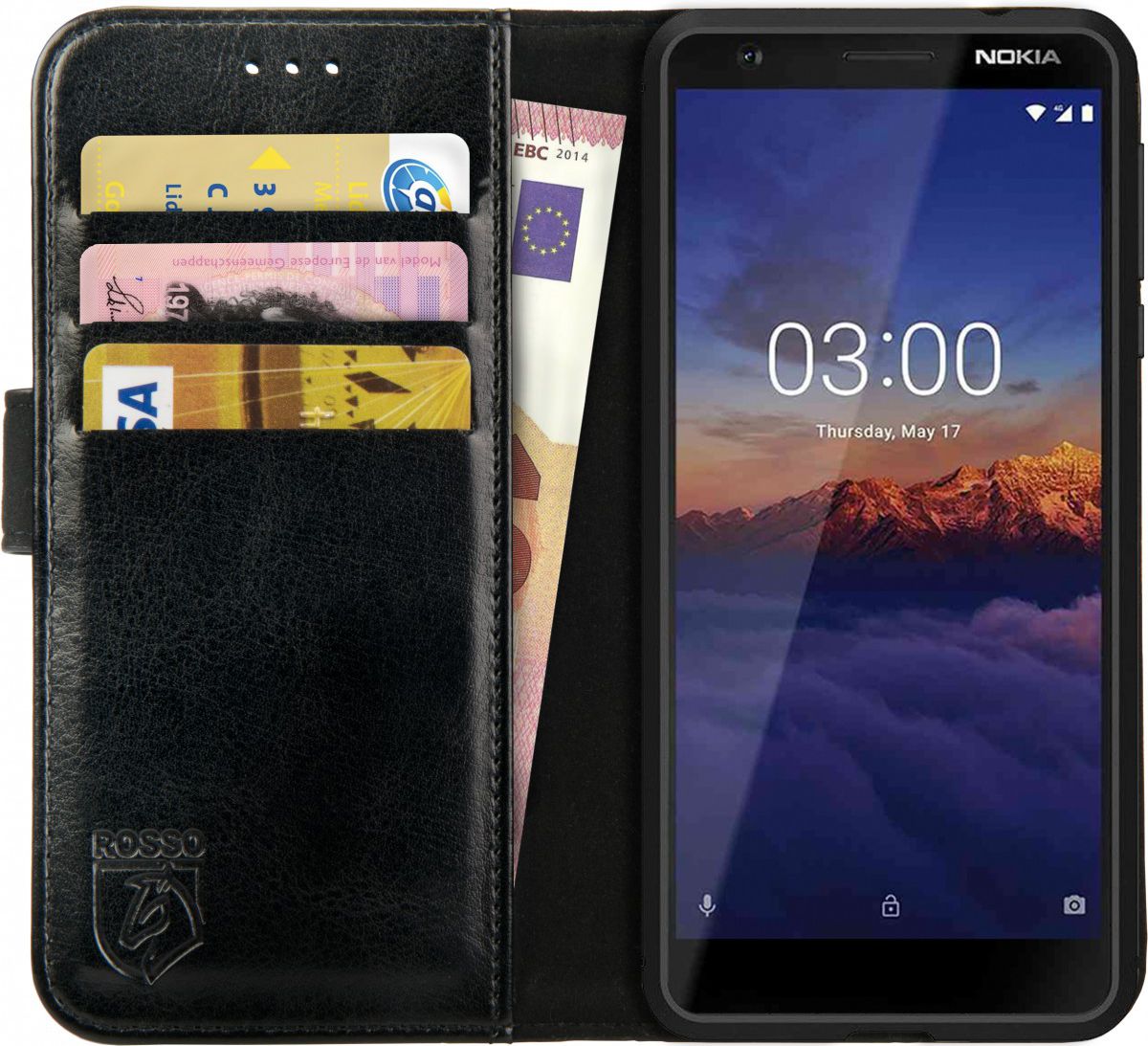 Rosso Element Nokia 3.1 Hoesje Book Cover Zwart afbeelding 1