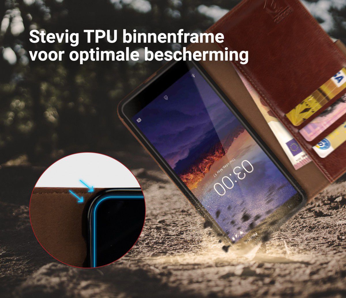 Rosso Element Nokia 3.1 Hoesje Book Cover Bruin afbeelding 6