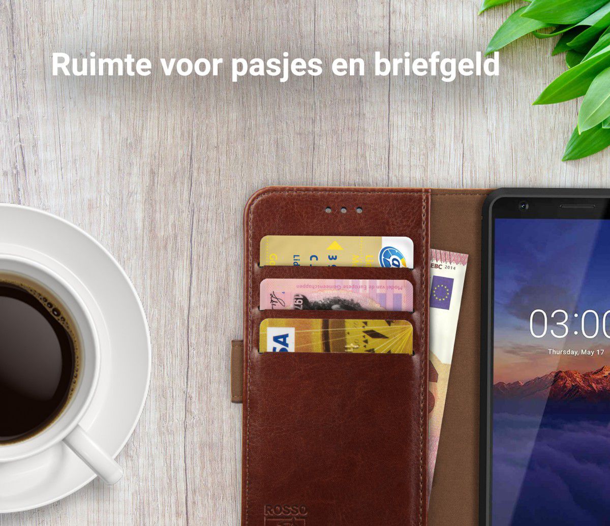 Rosso Element Nokia 3.1 Hoesje Book Cover Bruin afbeelding 9