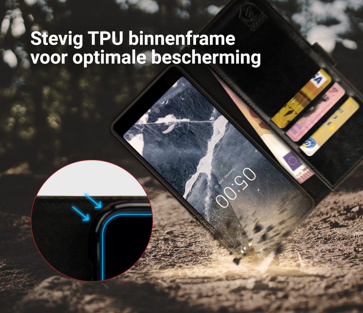 Rosso Element Nokia 5.1 Hoesje Book Cover Zwart afbeelding 6