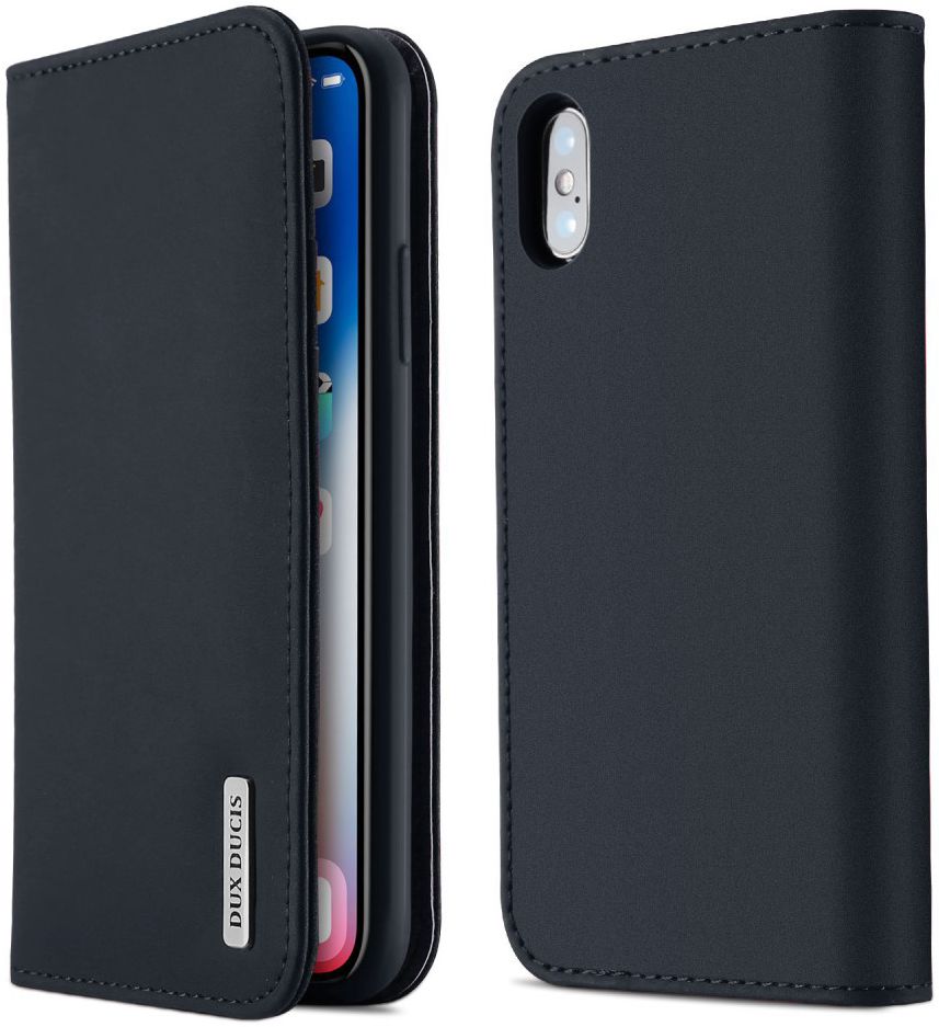 Dux Ducis Luxe Book Case Apple iPhone X Hoesje Echt Leer Blauw afbeelding 1