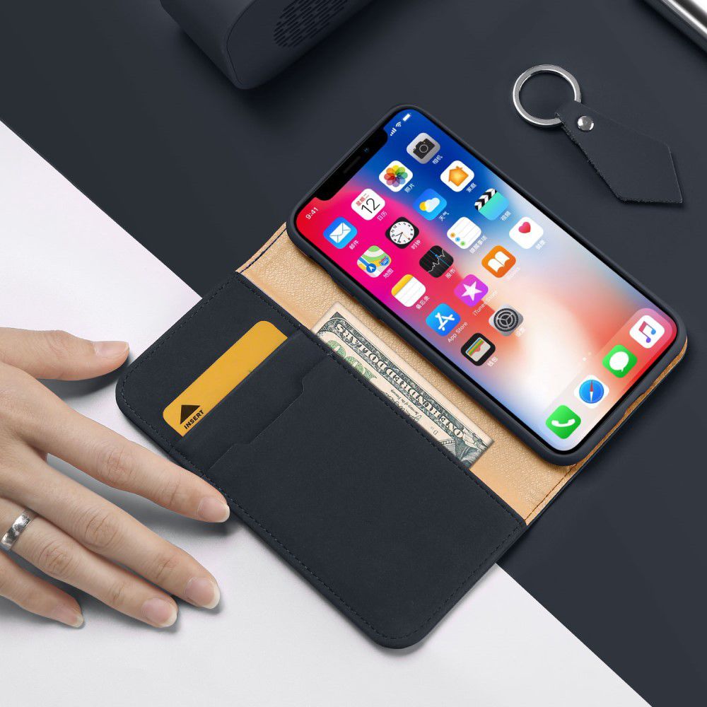 Dux Ducis Luxe Book Case Apple iPhone X Hoesje Echt Leer Blauw afbeelding 2
