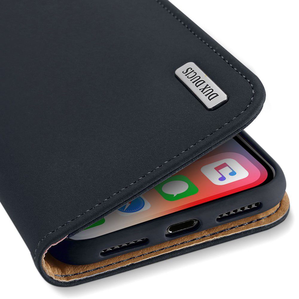 Dux Ducis Luxe Book Case Apple iPhone X Hoesje Echt Leer Blauw afbeelding 4