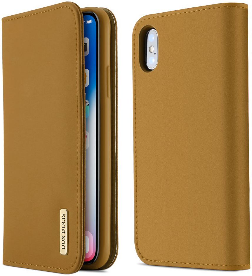Dux Ducis Luxe Book Case Apple iPhone X Hoesje Echt Leer Khaki afbeelding 1