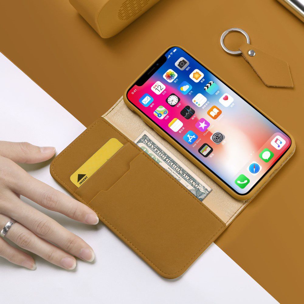 Dux Ducis Luxe Book Case Apple iPhone X Hoesje Echt Leer Khaki afbeelding 2