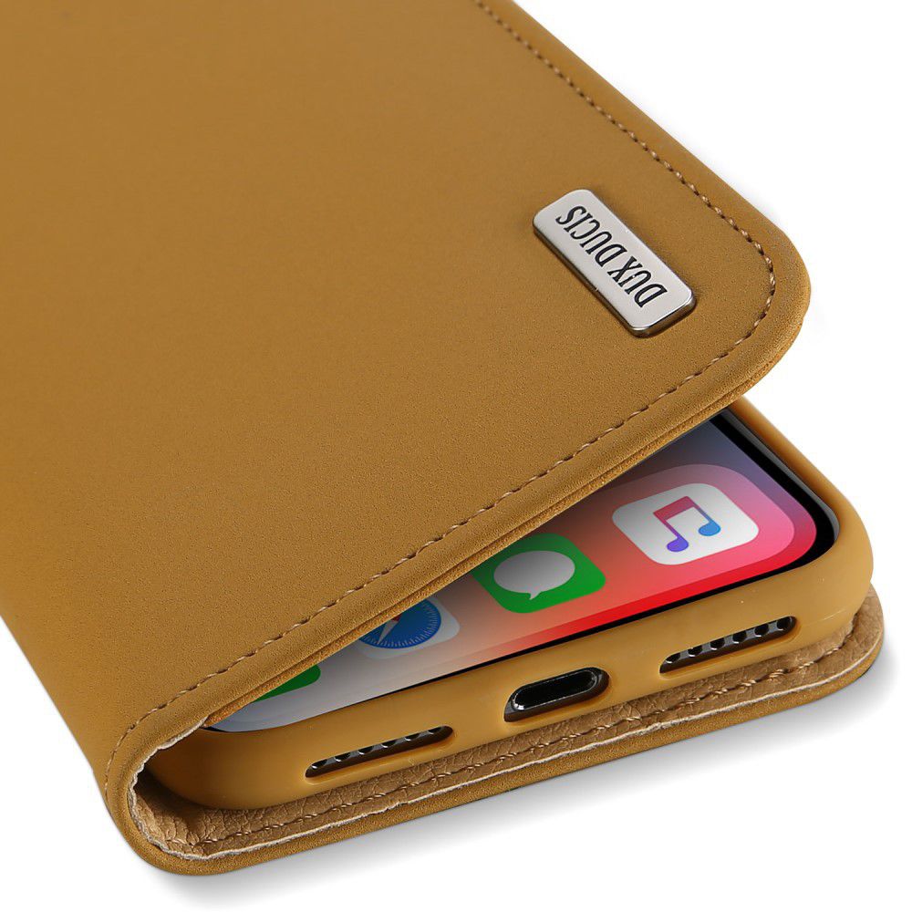 Dux Ducis Luxe Book Case Apple iPhone X Hoesje Echt Leer Khaki afbeelding 3
