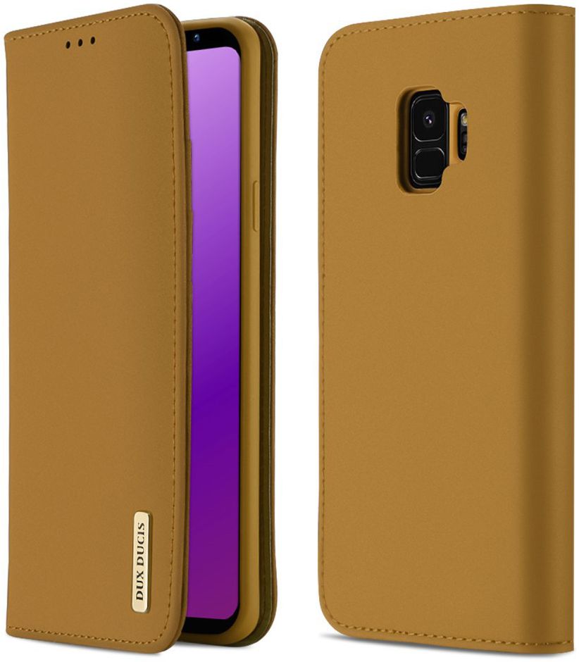 Dux Ducis Luxe Book Case Samsung Galaxy S9 Hoesje Echt Leer Khaki afbeelding 1