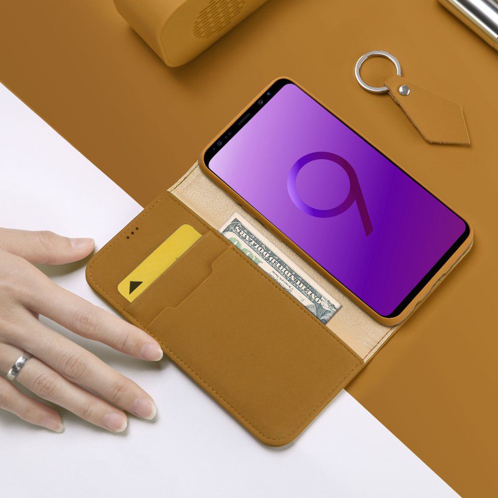Dux Ducis Luxe Book Case Samsung Galaxy S9 Hoesje Echt Leer Khaki afbeelding 2