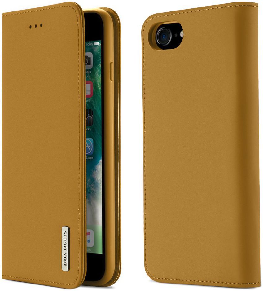 Dux Ducis Luxe Book Case Apple iPhone 8 / 7 / SE 2020 Echt Leer Khaki afbeelding 1