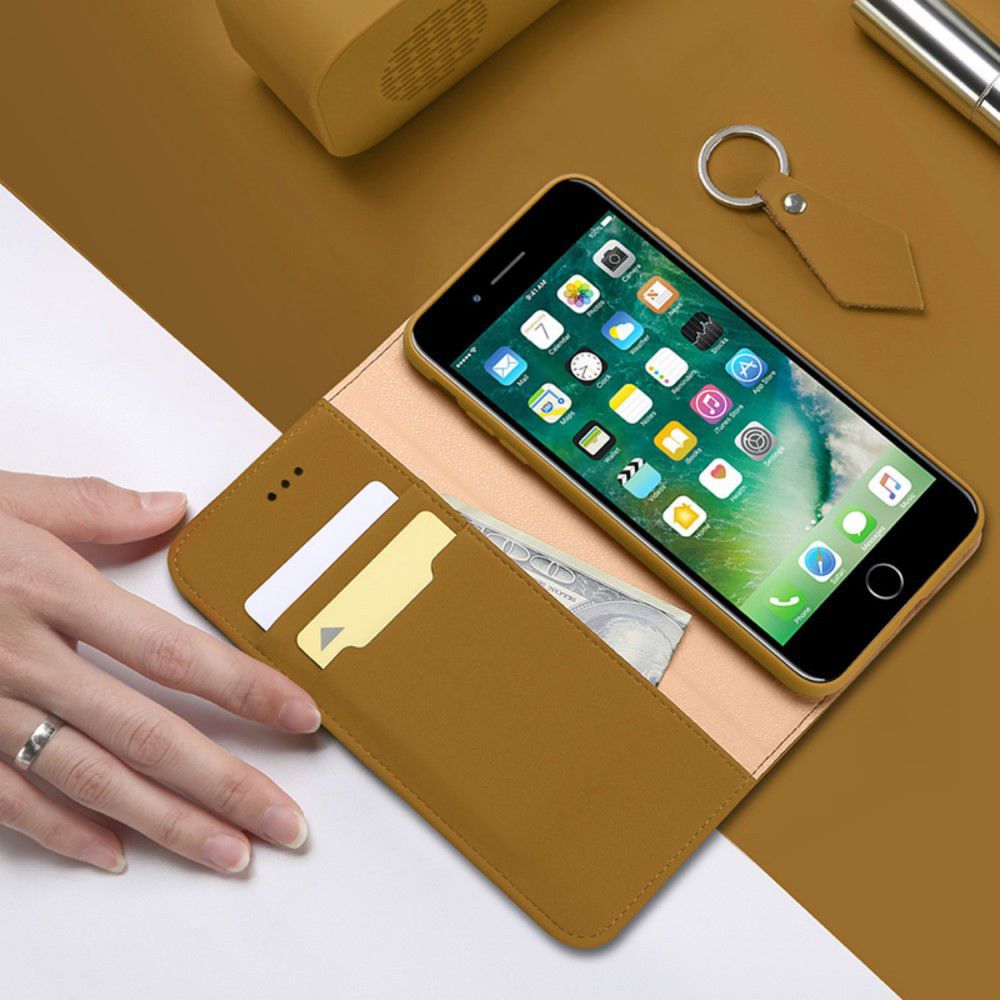 Dux Ducis Luxe Book Case Apple iPhone 8 / 7 / SE 2020 Echt Leer Khaki afbeelding 2