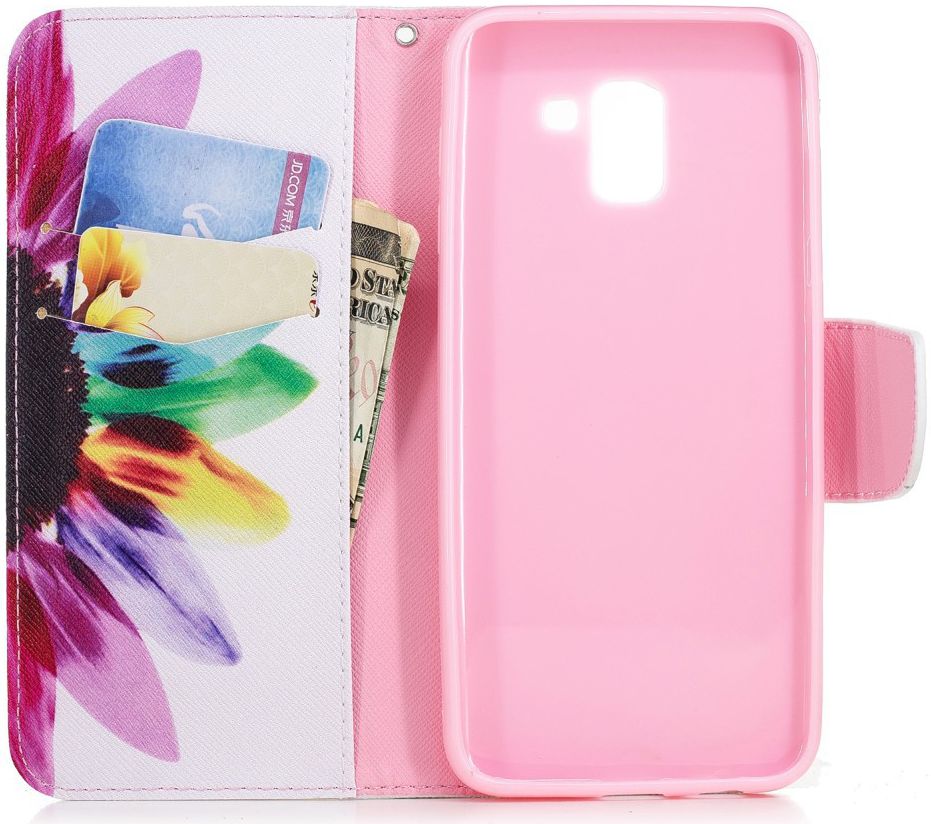 Samsung Galaxy J6 (2018) Lederen Portemonnee Hoesje Bloem afbeelding 4
