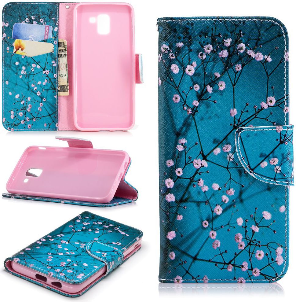 Samsung Galaxy J6 (2018) Lederen Portemonnee Hoesje Pink Flowers afbeelding 5