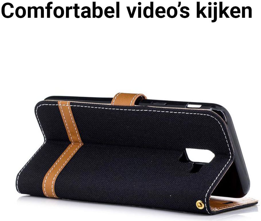 Samsung Galaxy J6 (2018) Jeans Portemonnee Hoesje Zwart afbeelding 5