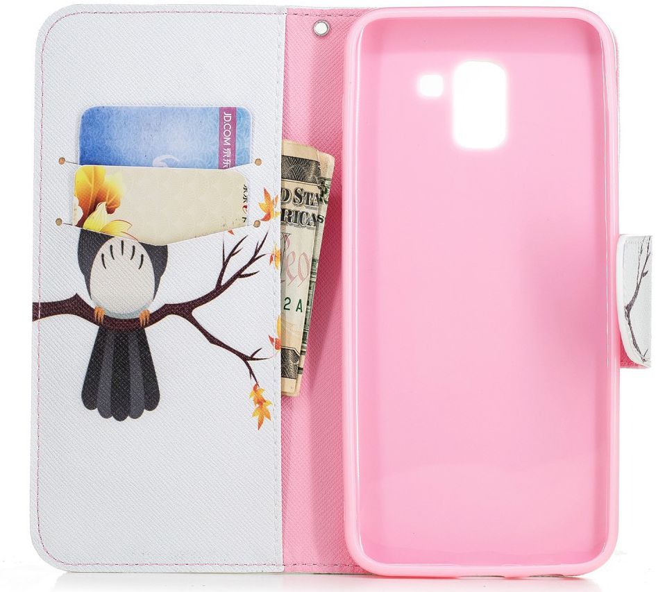 Samsung Galaxy J6 (2018) Lederen Portemonnee Hoesje Owl Tree afbeelding 4