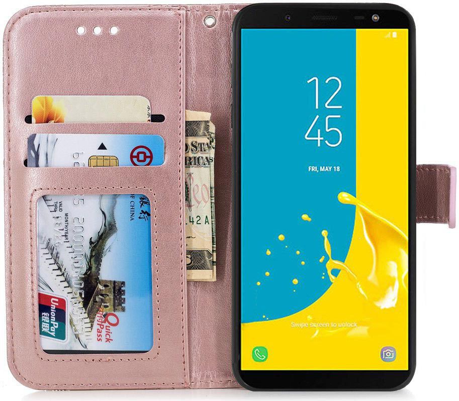 Samsung Galaxy J6 (2018) Lederen Wallet Hoesje Flower Print Rose Gold afbeelding 2