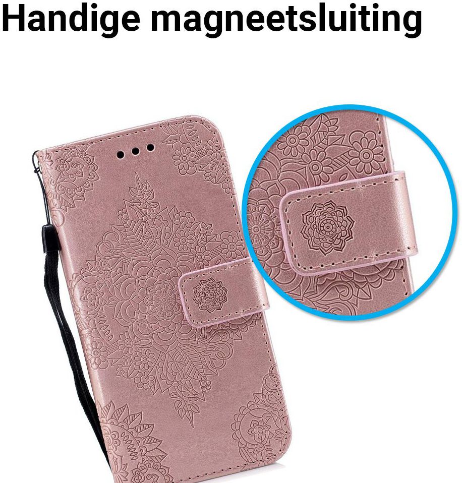Samsung Galaxy J6 (2018) Lederen Wallet Hoesje Flower Print Rose Gold afbeelding 3