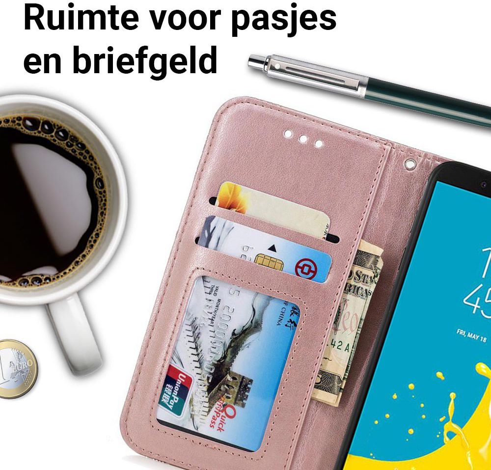 Samsung Galaxy J6 (2018) Lederen Wallet Hoesje Flower Print Rose Gold afbeelding 4