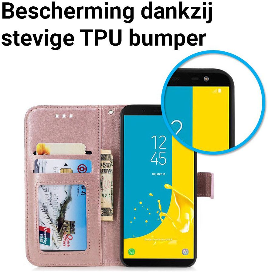 Samsung Galaxy J6 (2018) Lederen Wallet Hoesje Flower Print Rose Gold afbeelding 6