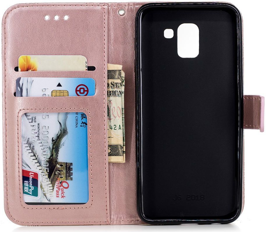 Samsung Galaxy J6 (2018) Lederen Wallet Hoesje Flower Print Rose Gold afbeelding 7