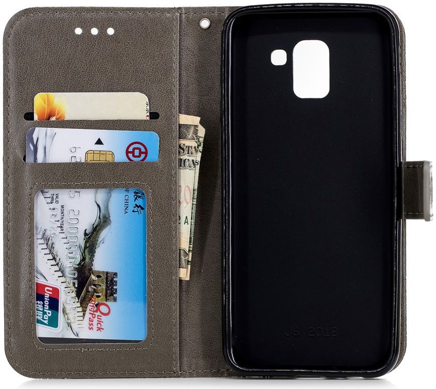 Samsung Galaxy J6 (2018) Lederen Wallet Hoesje Flower Print Grijs afbeelding 7