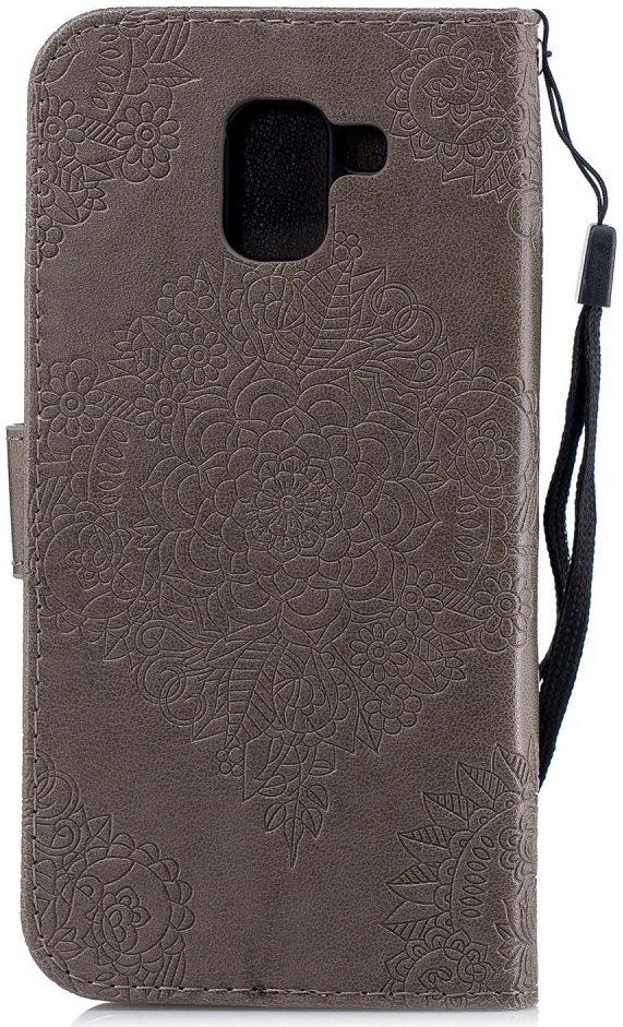 Samsung Galaxy J6 (2018) Lederen Wallet Hoesje Flower Print Grijs afbeelding 8