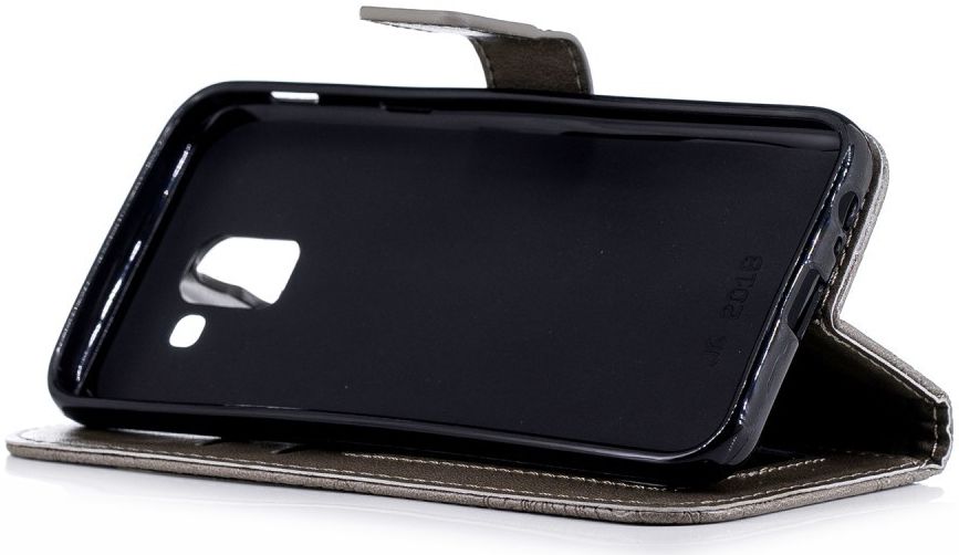Samsung Galaxy J6 (2018) Lederen Wallet Hoesje Flower Print Grijs afbeelding 10