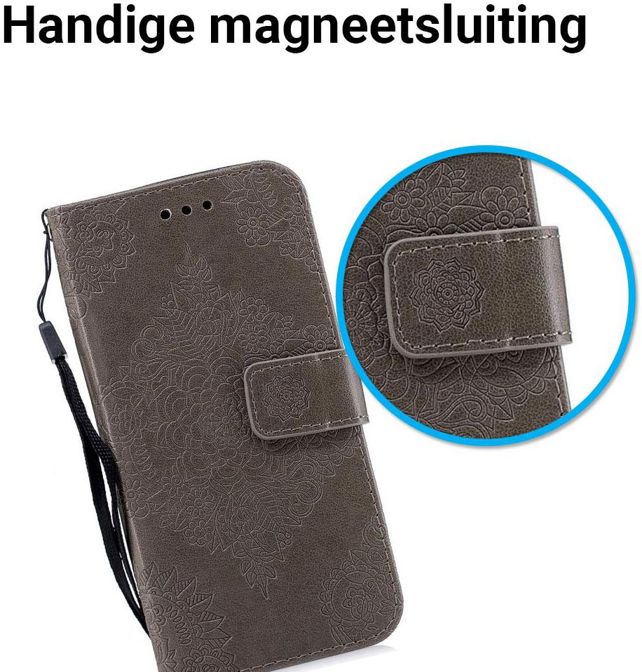 Samsung Galaxy J6 (2018) Lederen Wallet Hoesje Flower Print Grijs afbeelding 3