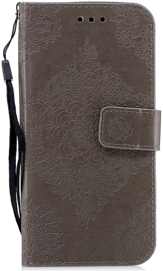 Samsung Galaxy J6 (2018) Lederen Wallet Hoesje Flower Print Grijs afbeelding 1