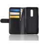 OnePlus 6 Lederen Wallet Stand Hoesje Zwart