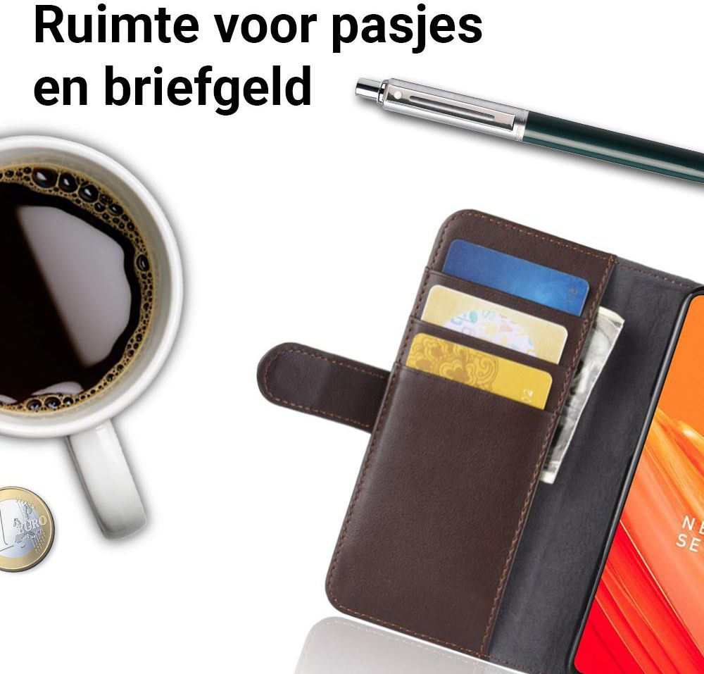 OnePlus 6 Lederen Wallet Stand Hoesje Bruin afbeelding 3