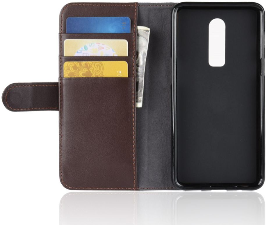 OnePlus 6 Lederen Wallet Stand Hoesje Bruin afbeelding 9
