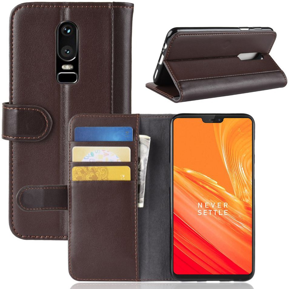 OnePlus 6 Lederen Wallet Stand Hoesje Bruin afbeelding 12