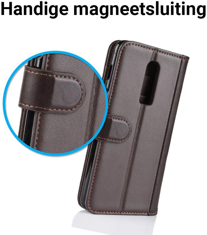 OnePlus 6 Lederen Wallet Stand Hoesje Bruin afbeelding 4