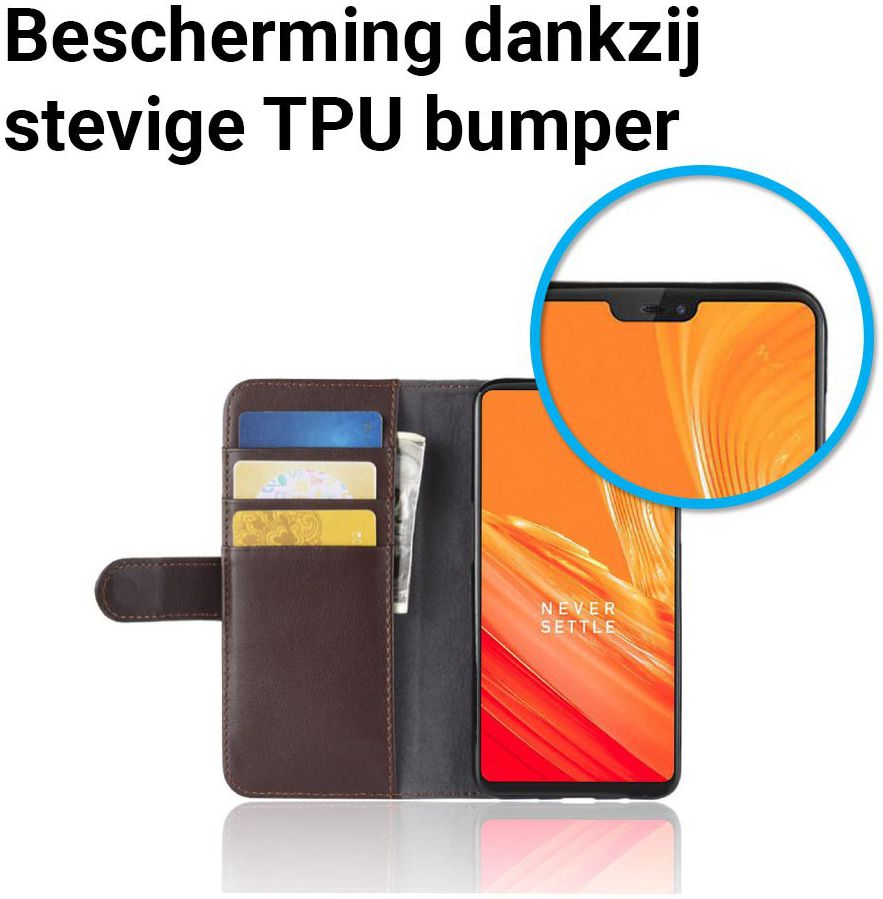 OnePlus 6 Lederen Wallet Stand Hoesje Bruin afbeelding 6