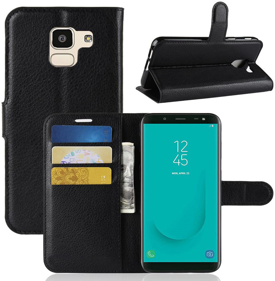 Samsung Galaxy J6 (2018) Litchi Skin Leren Portemonnee Hoesje Zwart afbeelding 10