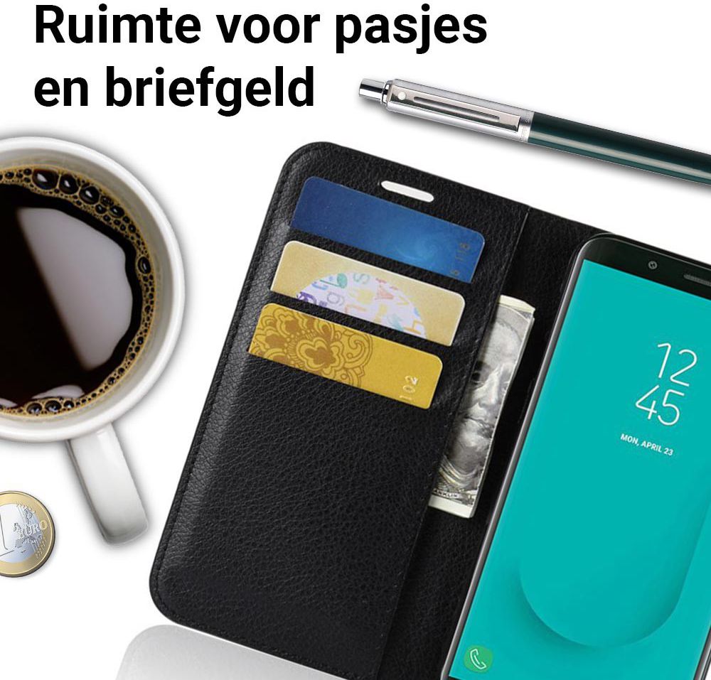 Samsung Galaxy J6 (2018) Litchi Skin Leren Portemonnee Hoesje Zwart afbeelding 4
