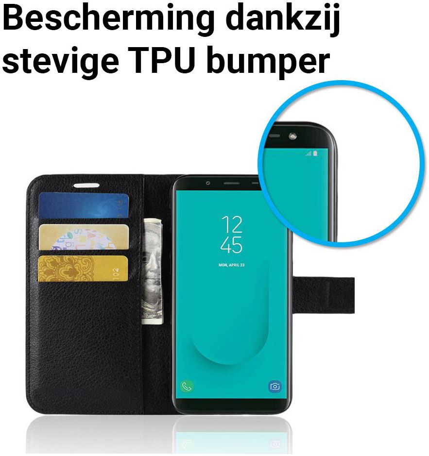 Samsung Galaxy J6 (2018) Litchi Skin Leren Portemonnee Hoesje Zwart afbeelding 6