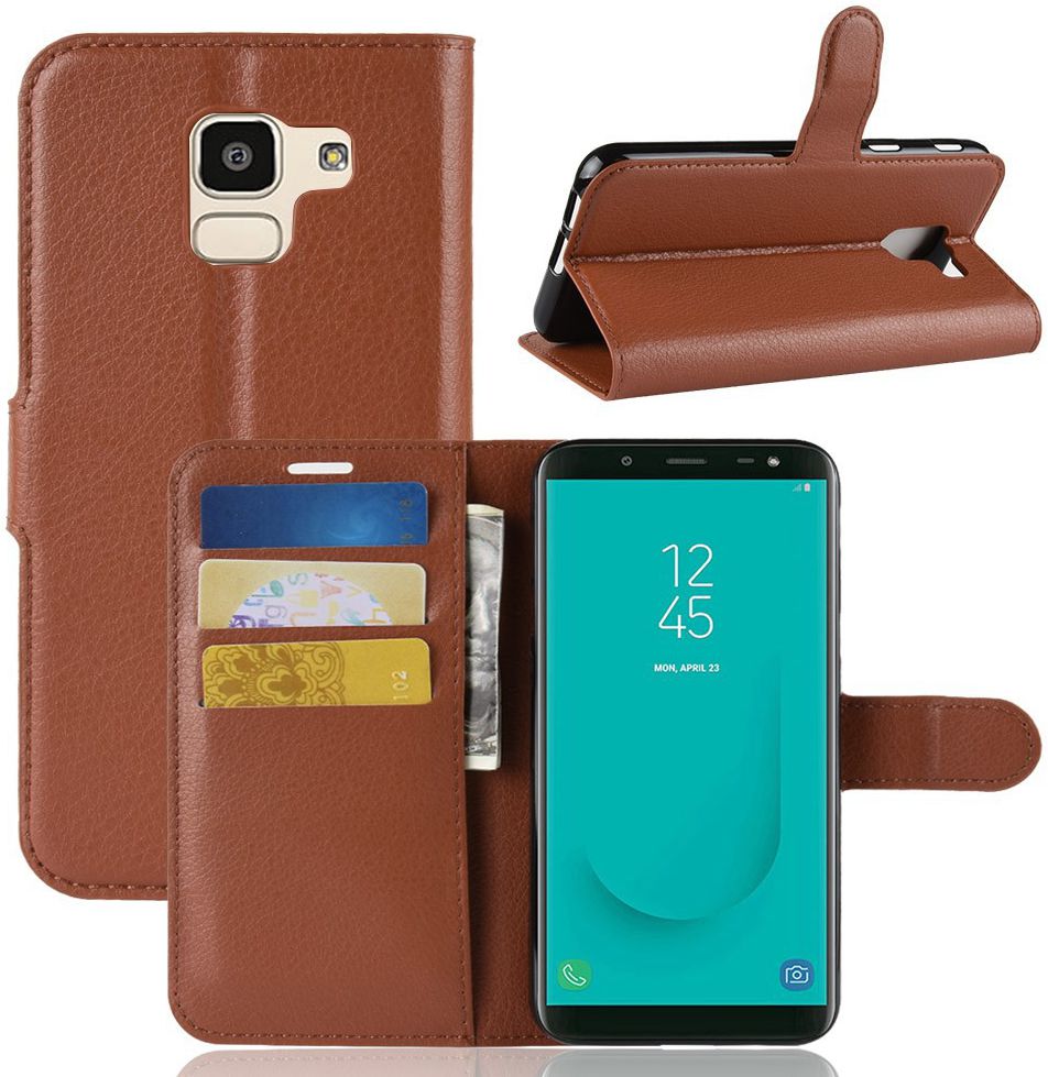 Samsung Galaxy J6 (2018) Litchi Skin Leren Portemonnee Hoesje Bruin afbeelding 10