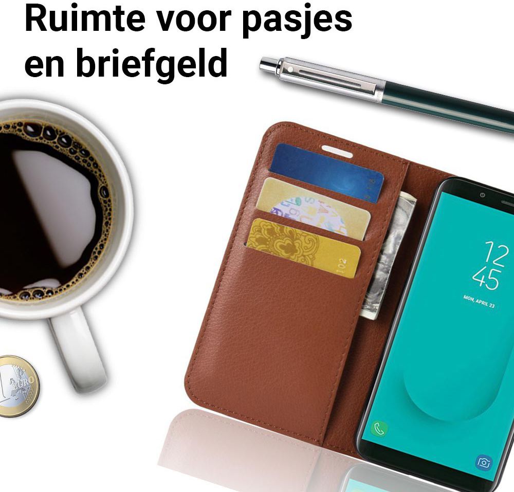 Samsung Galaxy J6 (2018) Litchi Skin Leren Portemonnee Hoesje Bruin afbeelding 4