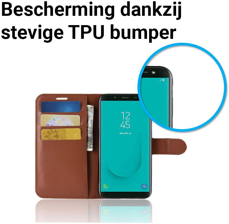 Samsung Galaxy J6 (2018) Litchi Skin Leren Portemonnee Hoesje Bruin afbeelding 5